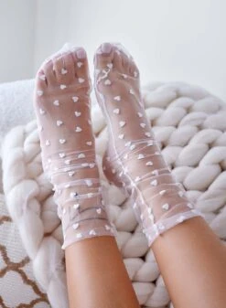 Calzini In Velo Bianchi Con Cuoricini