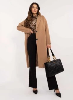 Cappotto Lungo Elegante Fango Con Bottoni