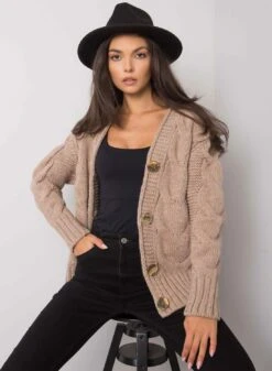 Cardigan Fango In Maglia Con Bottoni