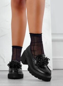 Mocassini Francesine Neri Con Tacco E Decorazione