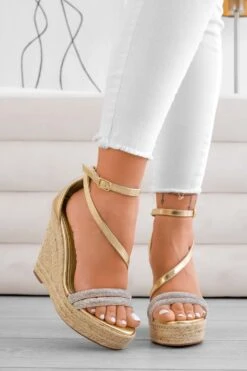 DEEP - Sandali Espadrillas Con Zeppa Oro E Fasce Gioiello