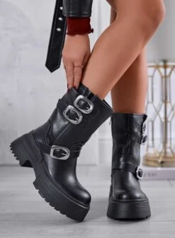 ELETTRA - Stivaletti Neri Con Fibbie Argento