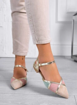 FABIOLA - Scarpe Ballerine Beige A Punta Con Pannelli A Contrasto