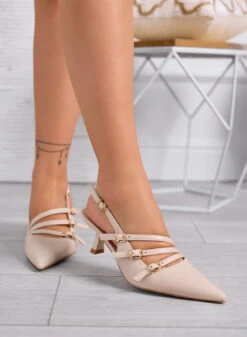 FAUSTA - Décolleté Beige Slingback Con Cinturini Sottili E Tacco A Rocchetto
