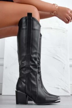 Stivali Camperos Neri Con Tacco In Finto Legno