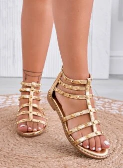 Sandali Bassi Oro Fasciati Con Borchie