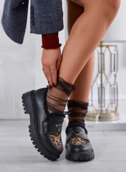 Mocassini Neri Con Inserti Maculati