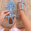 Sandali Bassi Blu Jeans Gioiello Con Pietre