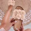 GLASS - Sandali Con Zeppa In Sughero Beige Con Fiori