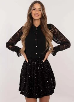 Gonna Nera In Paillettes Con Molla In Vita