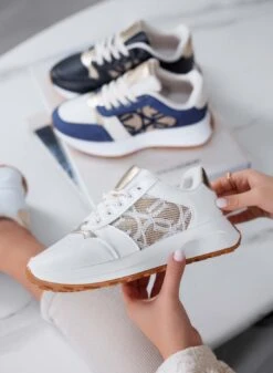 HARRIS - Sneakers Da Donna Bianca Con Trama Elegante E Dettagli Oro