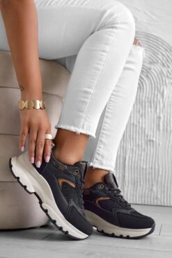 INDY - Sneakers Nere Con Glitter E Inserti Marroni