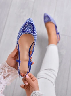 JONES - Ballerine Blu Slingback Con Punta A V E Fibbia Gioiello