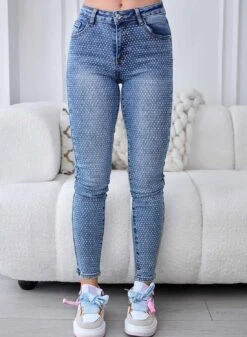 Jeans Skinny Blu Con Brillantini