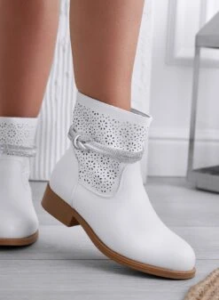 KATE - Stivaletti Bianchi Traforati Con Fascia Gioiello