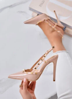 KIMM - Décolleté Nude Slingback Con Borchie Oro E Tacco Alto
