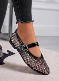 LAVINIA - Ballerine Nere Con Strass E Cinturino Regolabile