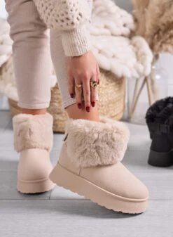 LIAA - Stivaletti Beige Donna Imbottiti Con Pelliccia Morbida