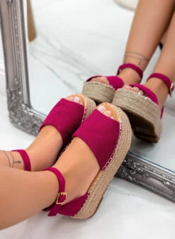 LICIA - Espadrillas Fuxia Alexoo Scamosciate Con Zeppa E Cinturino