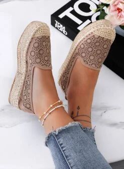 Espadrillas Fango Ricamate Con Zeppa