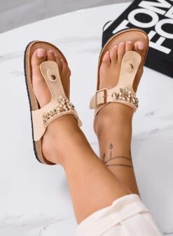 MALDITA - Sandali Infradito Beige Con Strass E Suola In Sughero