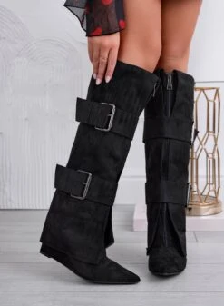 MEDELLIN - Stivali Neri Scamosciati Con Zip E Fibbie