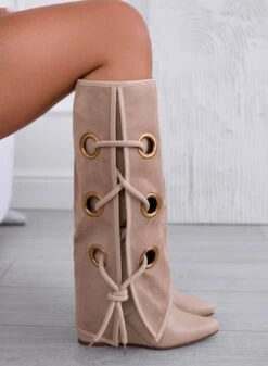 MILENA - Stivali Beige Con Zeppa