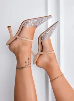 MILVA - Decolletè Mules Eleganti A Punta Con Cristalli E Tacco Slanciato 8,5 Cm