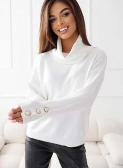 Maglia Bianca Con Bottoni A Perla Ai Polsi