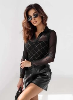 Maglia Nera Con Maniche In Velo E Brillantini