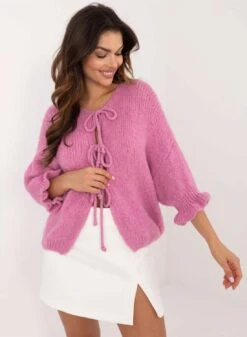 Maglioncino Cardigan Rosa Con Lacci