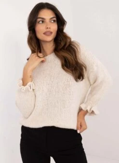 Maglioncino Panna Con Maniche Arricciate