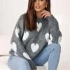 Maglione Grigio Con Cuori Bianchi