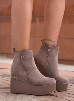 NINA - Stivaletti Fango Con Zeppa E Strass