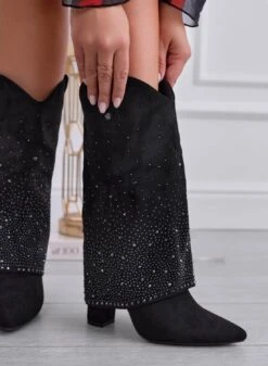 PAIGE - Stivali Neri Camperos Con Strass