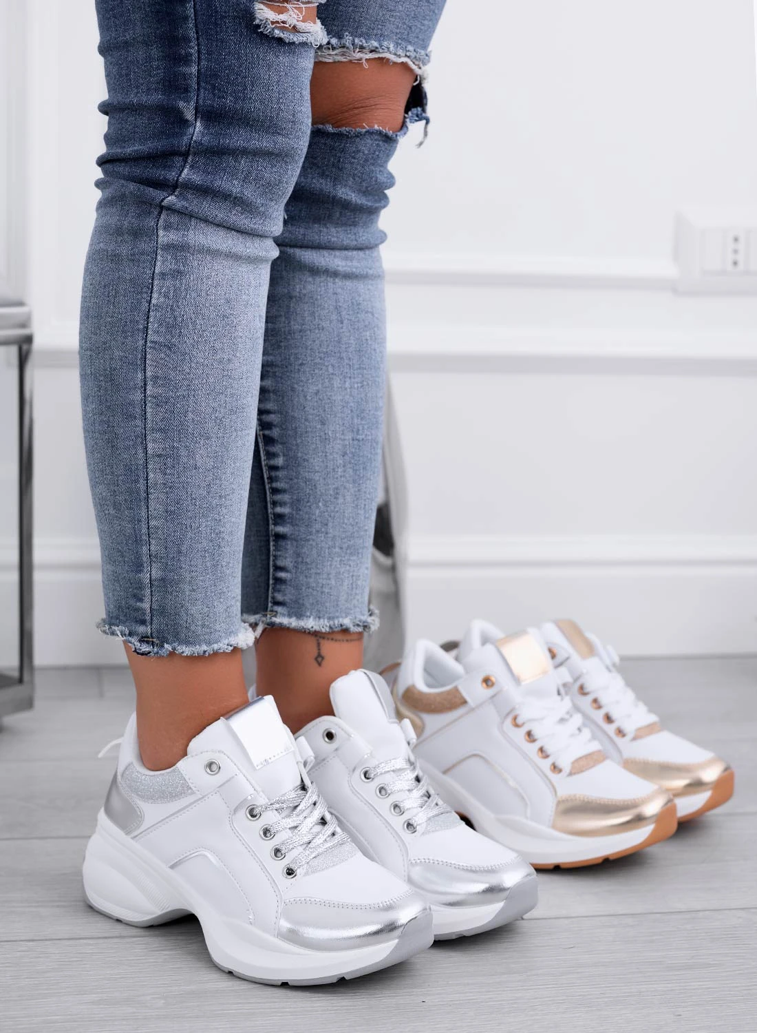 PATTY - Sneakers Bianche Con Inserti Glitter Argento 1 PATTY - Sneakers Bianche Con Inserti Glitter Argento