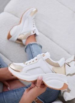 PATTY - Sneakers Bianche Con Inserti Glitter Oro