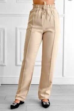 Pantalone Beige Con Molla E Laccio In Vita