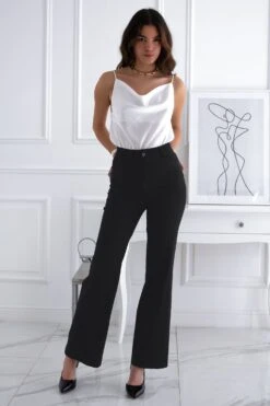 Pantalone Nero In Cotone A Zampa