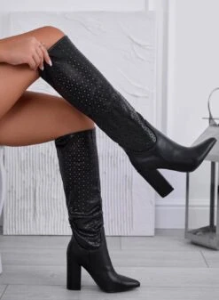 SAHARA - Stivali Neri Traforati Con Tacco Comodo