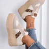 SHELBY - Sneakers Platform Beige Con Inserti Animalier Leopardati