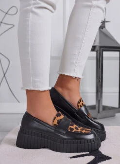 SIRIA - Mocassini Platform Neri Con Inserto Animalier Leopardato -Negozio al dettaglio Alexoo SIRIA Mocassiniplatformnericoninsertoanimalierleopardato