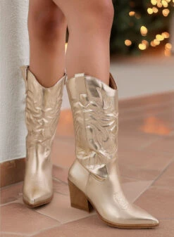 SONIA - Stivaletti Oro Camperos Con Ricamo In Rilievo