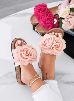 SUMMER - Sandali Rosa Chiaro A Ciabatta Con Fiori Applicati