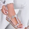 TUNDRA - Sandali Bassi Argento Con Pietre Gioiello Multicolor