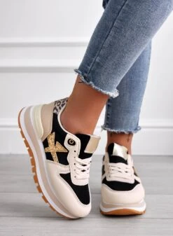 TYLER - Sneakers Nere Con Inserti Glitter Oro