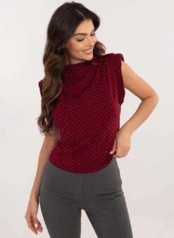 Top Giromaniche Bordeaux Con Glitter