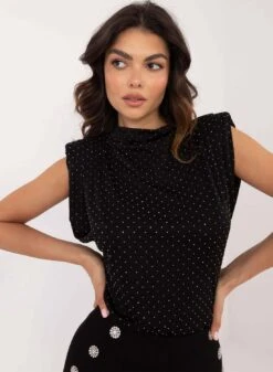 Top Giromaniche Nero Con Glitter