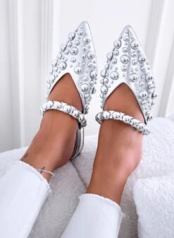 WILDA - Ballerine A Sabot Argento A Punta Con Borchie A Sfera