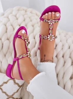 WILLOW - Sandali Gioiello Fuxia Con Tacco Basso